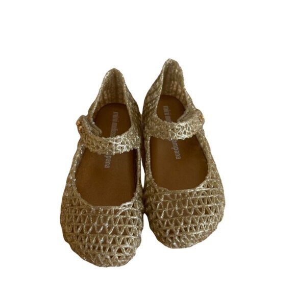 Mini Melissa Glittery Gold Kids Dress Shoes Mary‎ Janes toddler girls size 10